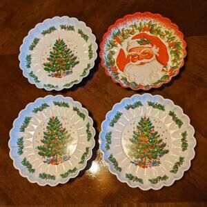 Vintage Christmas Santa Tray 9.5" Cookie Candy Serving Scallop Holiday MCM Decor